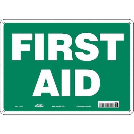 First Aid, 14 in W x 10 in H, Horizontal Rectangle, Aluminum, 471U34
