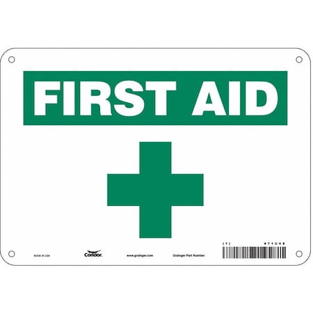 First Aid, 10 in W x 7 in H, Vertical Rectangle, Aluminum, 471U48