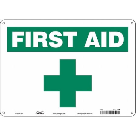 First Aid, 14 in W x 10 in H, Horizontal Rectangle, Aluminum, 471U49