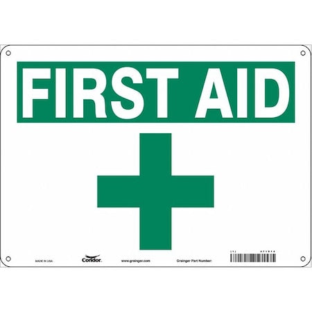 First Aid, 14 in W x 10 in H, Horizontal Rectangle, Aluminum, 471V10