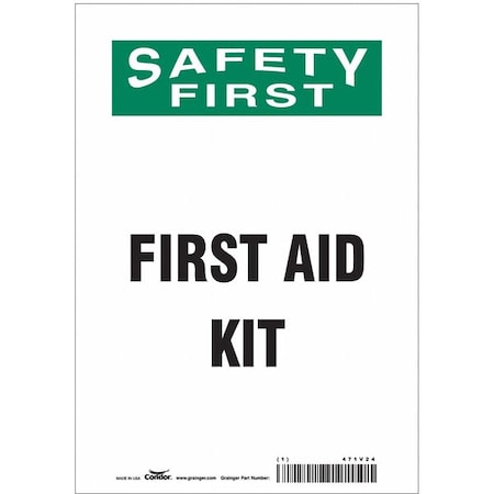 Safety First, First Aid Kit, 7 in W x 10 in H, Horizontal Rectangle, Vinyl, 471V24
