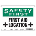 Safety First, First Aid Location, 10 in W x 7 in H, Vertical Rectangle, Aluminum, 471V26