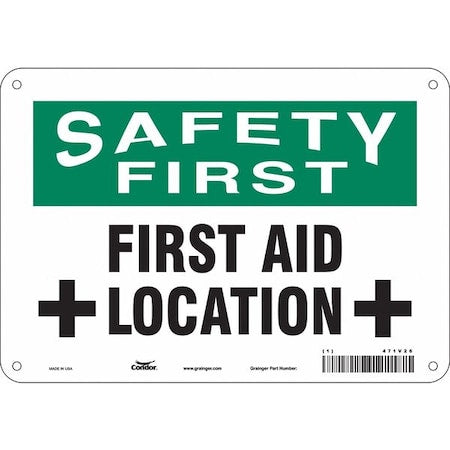 Safety First, First Aid Location, 10 in W x 7 in H, Vertical Rectangle, Aluminum, 471V26