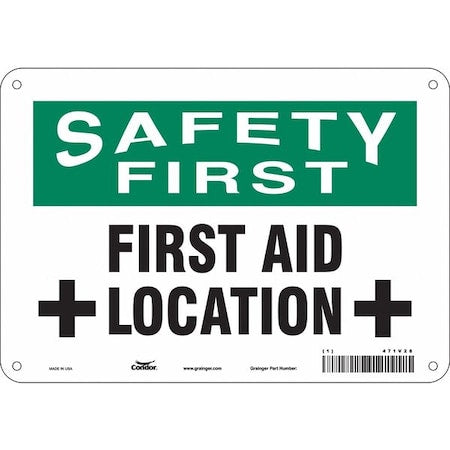 Safety First, First Aid Location, 10 in W x 7 in H, Vertical Rectangle, Polyethylene, 471V28