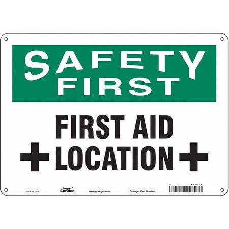 Safety First, First Aid Location, 14 in W x 10 in H, Horizontal Rectangle, Polyethylene, 471V29