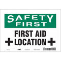 Safety First, First Aid Location, 10 in W x 7 in H, Vertical Rectangle, Vinyl, 471V30
