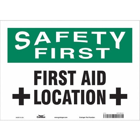Safety First, First Aid Location, 14 in W x 10 in H, Horizontal Rectangle, Vinyl, 471V31