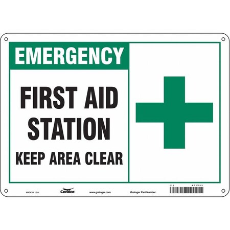 First Aid Station Keep Area Clear, 14 in W x 10 in H, Horizontal Rectangle, Polyethylene, 471V53