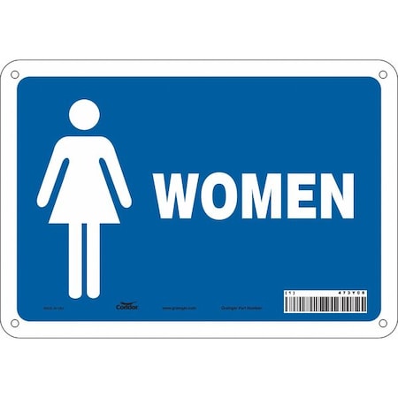 Restroom Sign, Women, 10 in W x 7 in H, Vertical Rectangle, Fiberglass, 473Y08