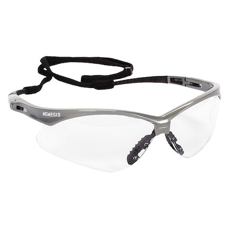 V30 Nemesis Safety Glasses, Anti-Fog & Anti-Scratch, Wraparound, Silver Frame, Clear Lens