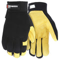 MCR Safety Multi-Task Mechanics Gloves, Grain Deerskin Leather Palm, Spandex Back, M, Black/Yellow