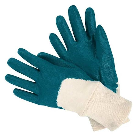 Coated Gloves, Nitrile, Textured, 3/4 Dip, 3 Abrasion Level, Blue/White, L 1 PR