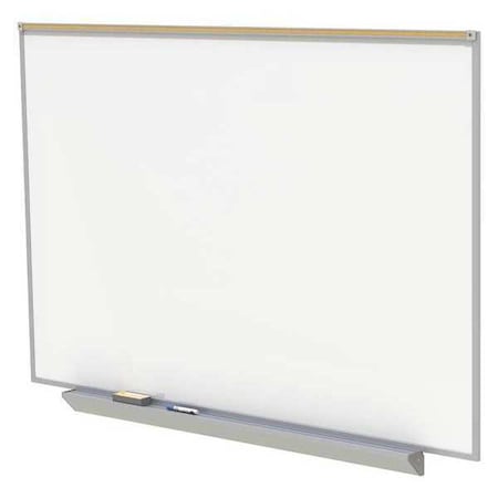 Dry Erase Board, Porcelain, 48 1/2 in, 72 1/2 in, Aluminum Frame, White, Matte