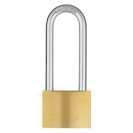 Padlock, Keyed Alike, Long Shackle, Rectangular Brass Body, Hardened Steel Shackle, 1 in W