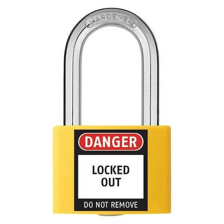 Lockout Padlock, Keyed Alike, Aluminum, Yellow, 1 7/16 in Shackle Height, 1 5/16 in Body Width