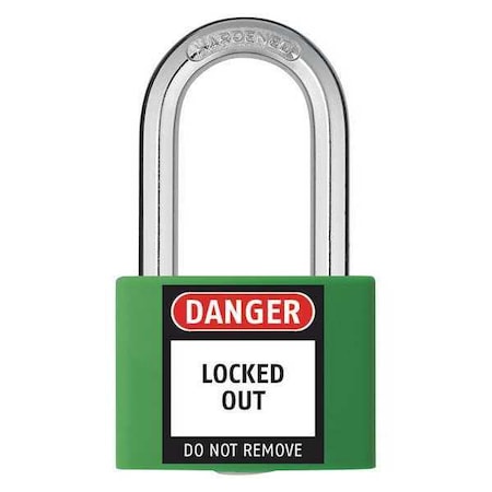 Lockout Padlock, Keyed Alike, Aluminum, Green, 1 7/16 in Shackle Height, 1 5/16 in Body Width