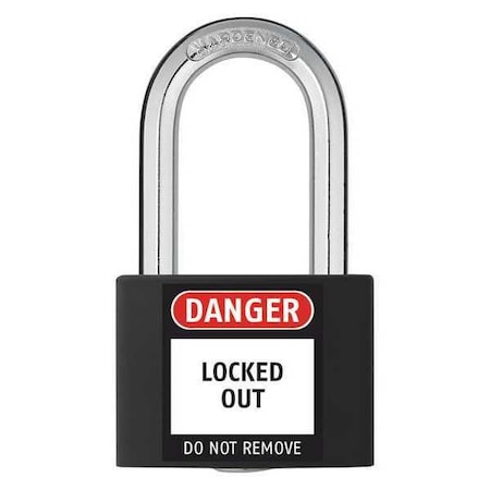 Lockout Padlock, Keyed Different, Aluminum, Black, 1 7/16 in Shackle Height, 1 5/16 in Body Width