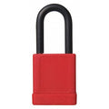 Lockout Padlock, Keyed Alike, Aluminum, Red, 1 1/2 in Shackle Height, 1 9/16 in Body Width, 3 PK