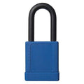 Lockout Padlock, Keyed Alike, Aluminum, Blue, 1 1/2 in Shackle Height, 1 9/16 in Body Width, 3 PK