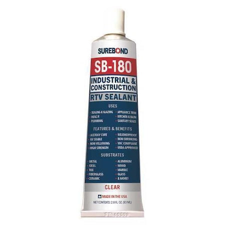 Acetoxy Cure Silicone Sealant, 2.8 oz, Clear, Temp Range -62 to 350 Degrees F