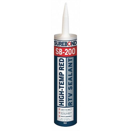 Acetoxy Cure Gasket Sealant, 10.3 oz, Red, Temp Range -62 to 500 Degrees F