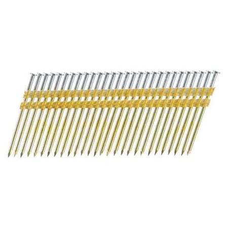 Collated Framing Nail, 3-1/4 in L, 10.3 ga, Bright, Flat Head, 20 Degrees, 4000 PK