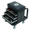 Toolbox Creeper Tool Box Creeper Seat, 3 Drawer, Black, Steel, 14-1/2 in W x 19 in D x 18-1/4 in H
