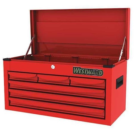 WESTWARD Top Chest, 6-Drawers, Powder Coated Red, 26" W x 12" D x 14" H