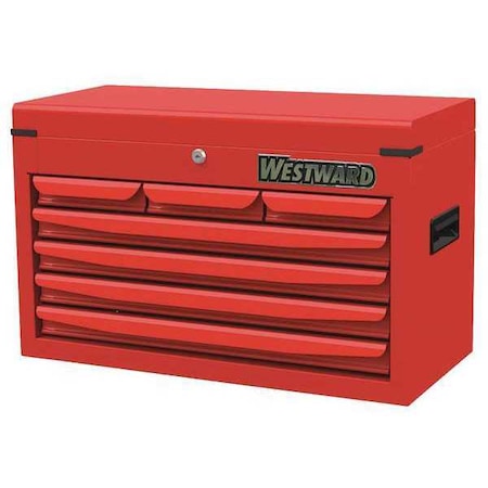 WESTWARD Top Chest, 7-Drawers, Powder Coated Red, 26" W x 12" D x 16" H