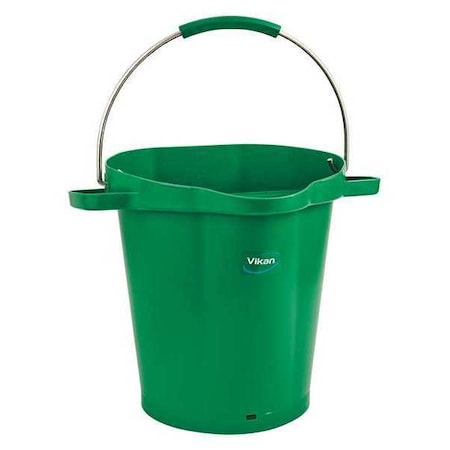 5 1/4 gal Round Bucket, 15 in H, 14 1/8 in Dia, Green, Polypropylene/Stainless Steel