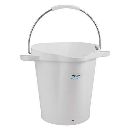 5 1/4 gal Round Bucket, 15 in H, 14 1/8 in Dia, White, Polypropylene/Stainless Steel