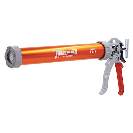 Caulk Gun, 24 oz Container Size, Aluminum, 18:01, Full Barrel Frame, Orange