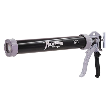 Caulk Gun, 24 oz Container Size, Aluminum, 18:01, Full Barrel Frame, Black