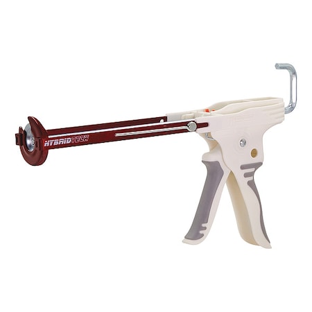 Dripless Caulk Gun, 10 oz Container Size, Steel, 10:01, Skeleton Frame, Red