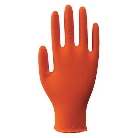 Disposable Gloves, 4.00 to 4.99 mil Palm, Nitrile, Powder-Free, S (7), 100 PK, Orange