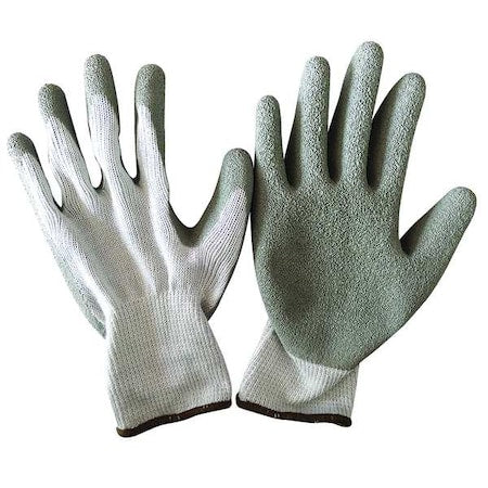 Coated Gloves, Natural Rubber Latex, Crinkled, Palm, 4 Abrasion Level, Gray, 2XL 1 PR