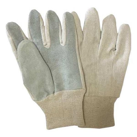 Knit Gloves, Cotton, Split Leather, None Uncoated, Off-White, L, 1 PR