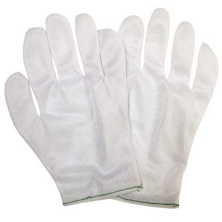 Inspection Gloves, Nylon, 9 1/4 in Length, Light, White, Size L , 12 PK