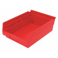 Shelf Storage Bin, Plastic, Red, 4 in H, 8 3/8 in W, 11 5/8 in L