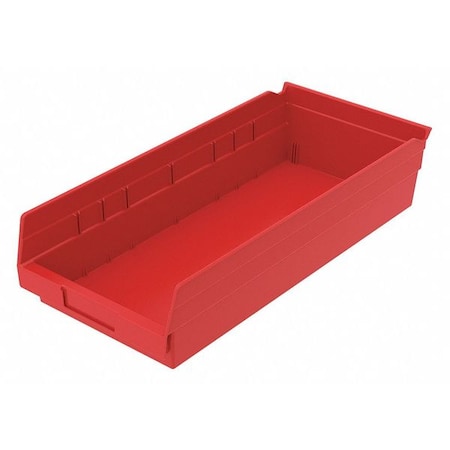 Shelf Storage Bin, Plastic, Red, 4 in H, 8 3/8 in W, 17 7/8 in L