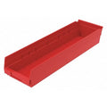 Shelf Storage Bin, Plastic, Red, 4 in H, 6 5/8 in W, 23 5/8 in L