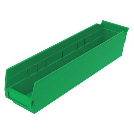Shelf Storage Bin, Plastic, Green, 4 in H, 4 1/8 in W, 17 7/8 in L