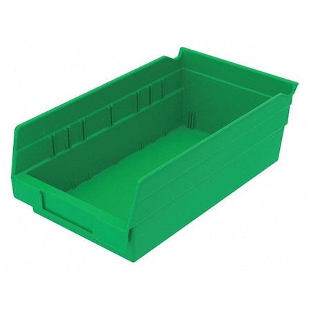 Shelf Storage Bin, Plastic, Green, 4 in H, 6 5/8 in W, 11 5/8 in L