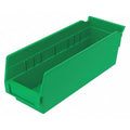 Shelf Storage Bin, Plastic, Green, 4 in H, 4 1/8 in W, 11 5/8 in L