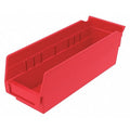 Shelf Storage Bin, Plastic, Red, 4 in H, 4 1/8 in W, 11 5/8 in L