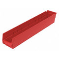 Shelf Storage Bin, Plastic, Red, 4 in H, 4 1/8 in W, 23 5/8 in L