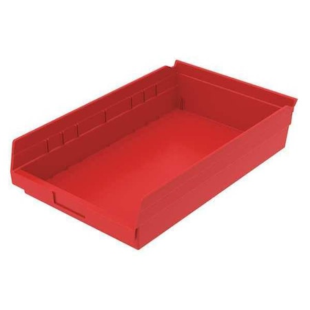 Shelf Storage Bin, Plastic, Red, 4 in H, 11 1/8 in W, 17 7/8 in L