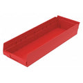 Shelf Storage Bin, Plastic, Red, 4 in H, 8 3/8 in W, 23 5/8 in L