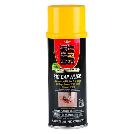 Spray Foam Sealant, 12 oz, Aerosol Can, Yellow, Big Gap Filler