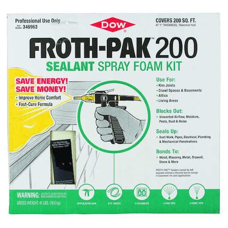 Spray Foam Sealant Kit, 41 lb, Two Cylinders, Cream, Polyurethane Base, 200
